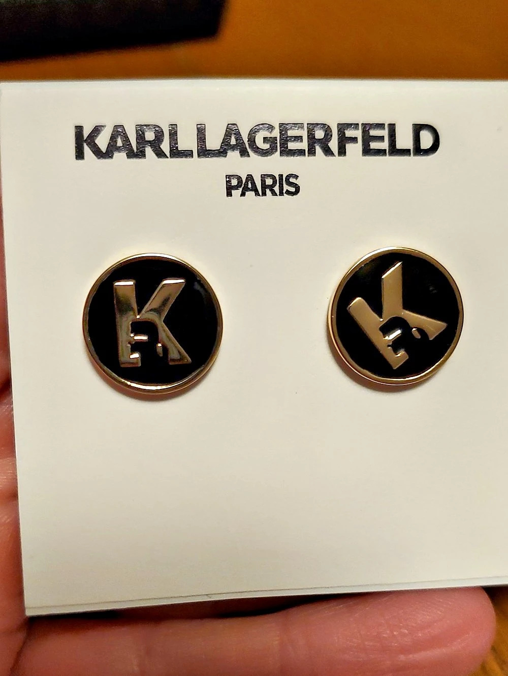 KARL LAGERFELD K/Ikonik stud earrings Black & Gold Stud Earrings NWT